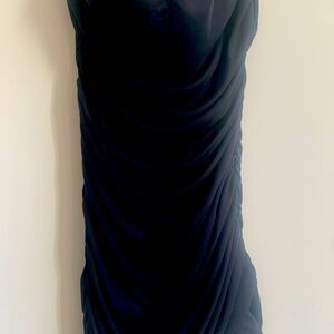 Black layered ruched strapless dress with breast bones